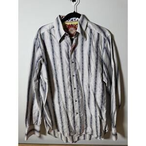 Robert Graham Signature Series Shirt Men’s L – Embroidered Stripe, Contrast Cuff